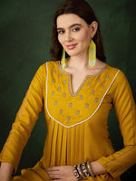 Thumbnail for Sangria Floral Embroidered Thread Work Cotton A-Line Kurta
