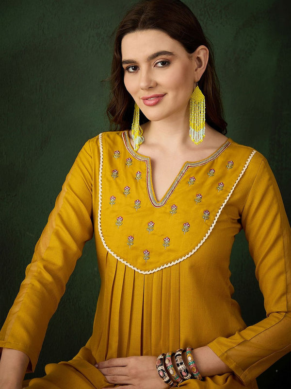 Sangria Floral Embroidered Thread Work Cotton A-Line Kurta