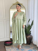 Thumbnail for The52 Pista Women's Gorgeous Embroidered Vichitra Silk Fabric Flared Kurta Pant with Dupatta Set - Distacart