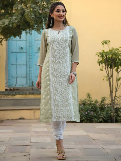 Juniper Women's Ltgreen Georgette Printed Kurta - Distacart