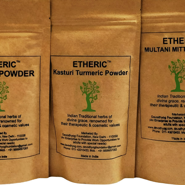 Etheric Kasturi Turmeric, Sandal & Mulatni Mitti Face Pack for Glowing Skin, Skin Whitening & Pimples - Distacart
