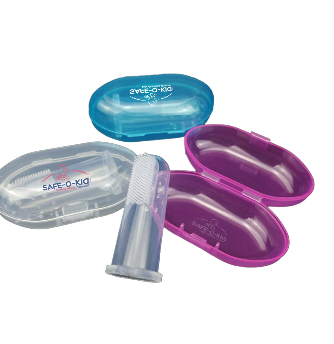 Safe-O-Kid Silicone Baby Finger, Infant Training Soft Teeth Brush, Oral Cleaning Massager For Babies- 1 Blue, 1 Pink & 1 Transparent - Distacart