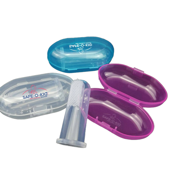 Safe-O-Kid Silicone Baby Finger, Infant Training Soft Teeth Brush, Oral Cleaning Massager For Babies- 1 Blue, 1 Pink & 1 Transparent - Distacart