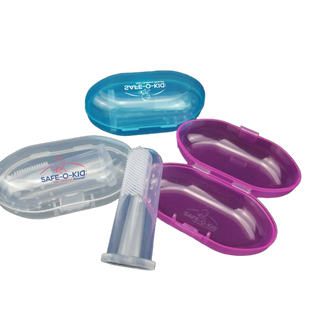 Safe-O-Kid Silicone Baby Finger, Infant Training Soft Teeth Brush, Oral Cleaning Massager For Babies- 1 Blue, 1 Pink & 1 Transparent - Distacart