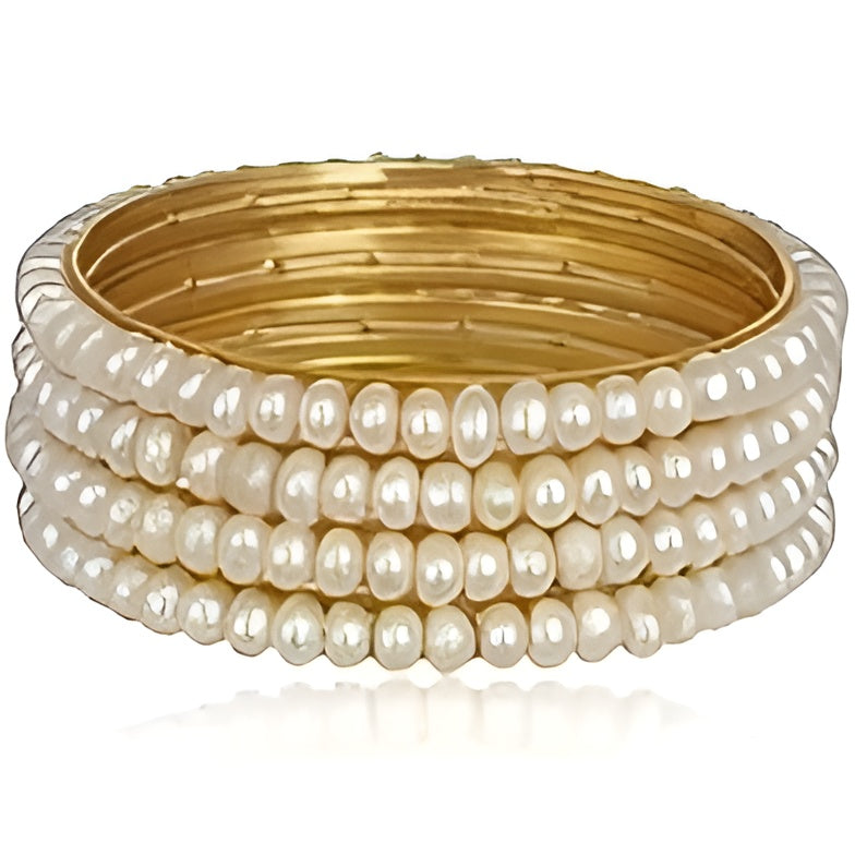 Gold-Plated Alloy Set Of 4 Pearl Bangles - The Pari - Distacart