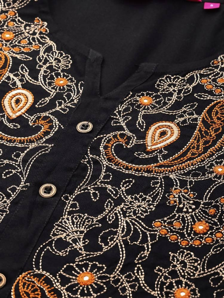 Anubhutee Black & Off-White Embroidered Kurta with Palazzos - Distacart