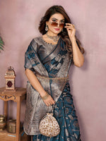 Thumbnail for Aastha Fashion Teal Soft Organza Silk Weaving Saree - Distacart