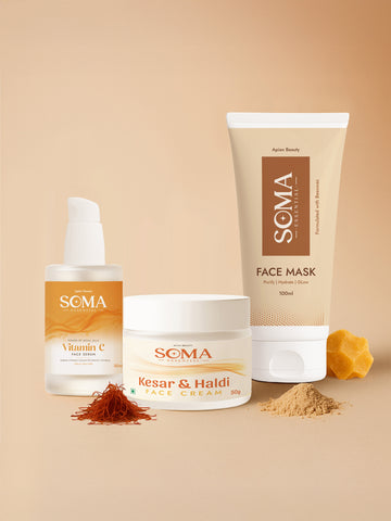 Soma Essential D-Tan Mask +  Royal Jelly Vitamin C Serum + Day cream For Weekly Glow - Dista