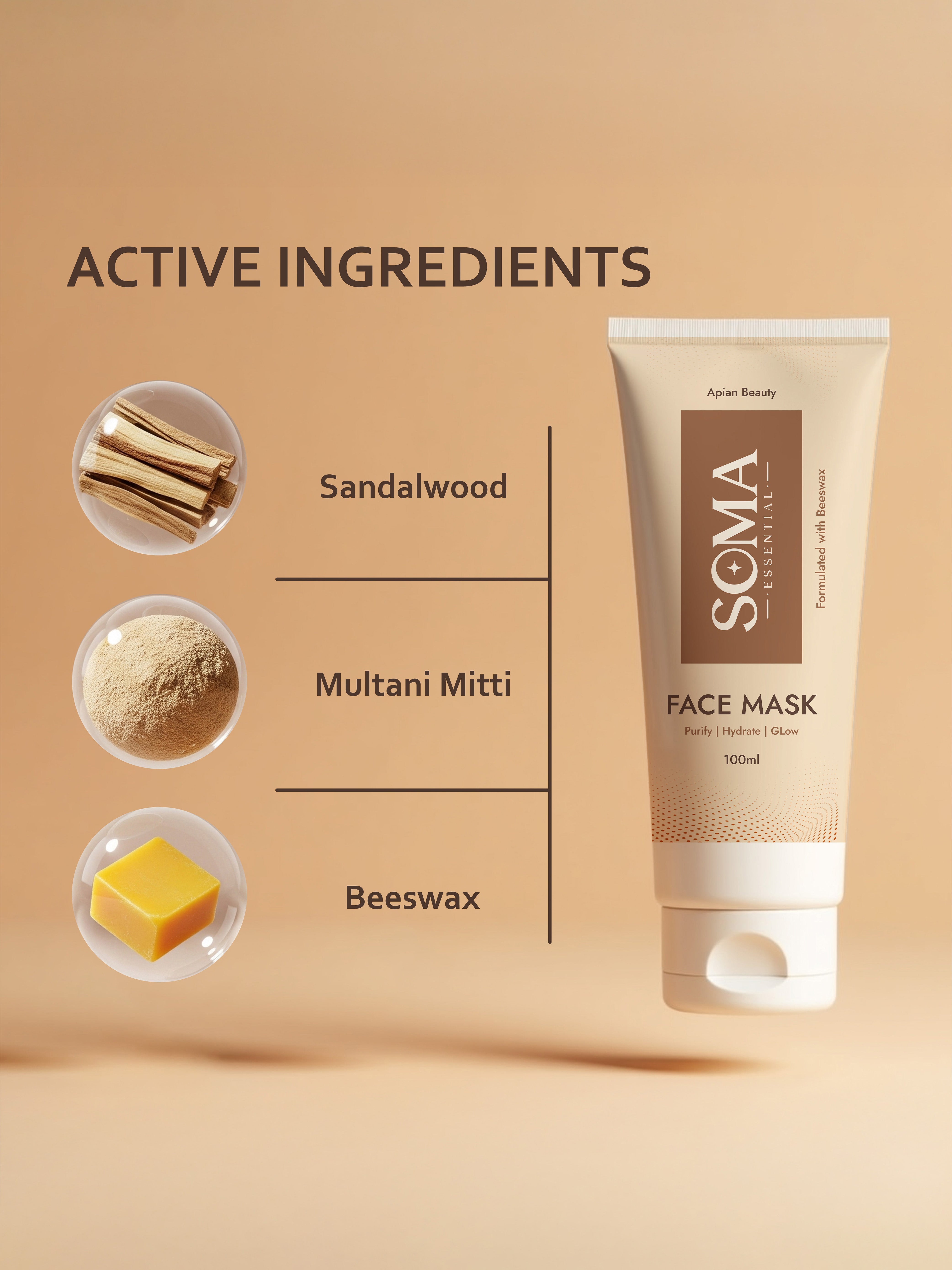 Soma Essential Apian Dtan Glow Mask, 2% Licorice And Beeswax - Dista