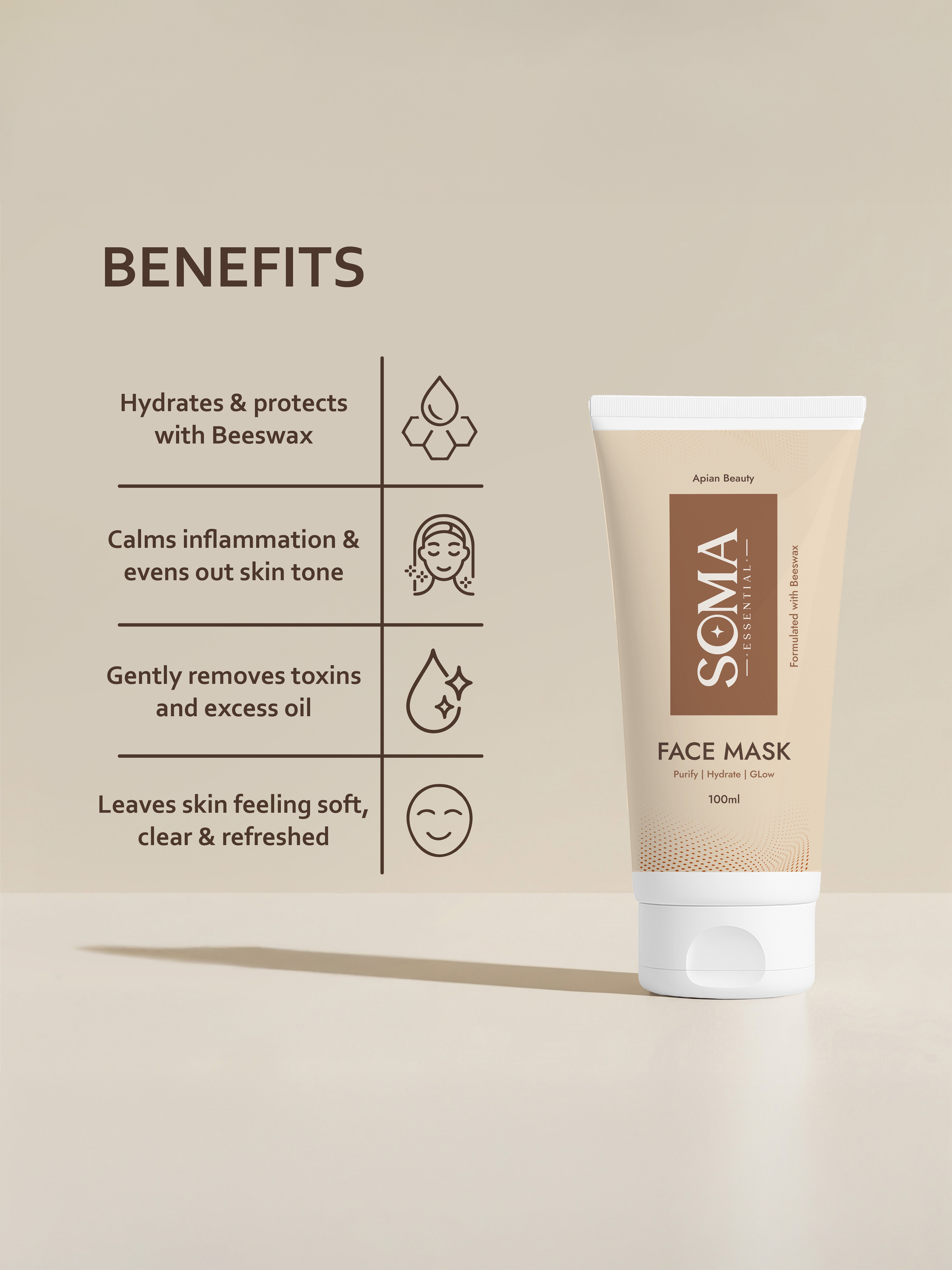 Soma Essential Apian Dtan Glow Mask, 2% Licorice And Beeswax - Dista