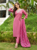 Thumbnail for The52 Gajri Women's Beautiful Embroidered Rayon Fabric with Straight Kurta, Pant and Dupatta Set - Distacart