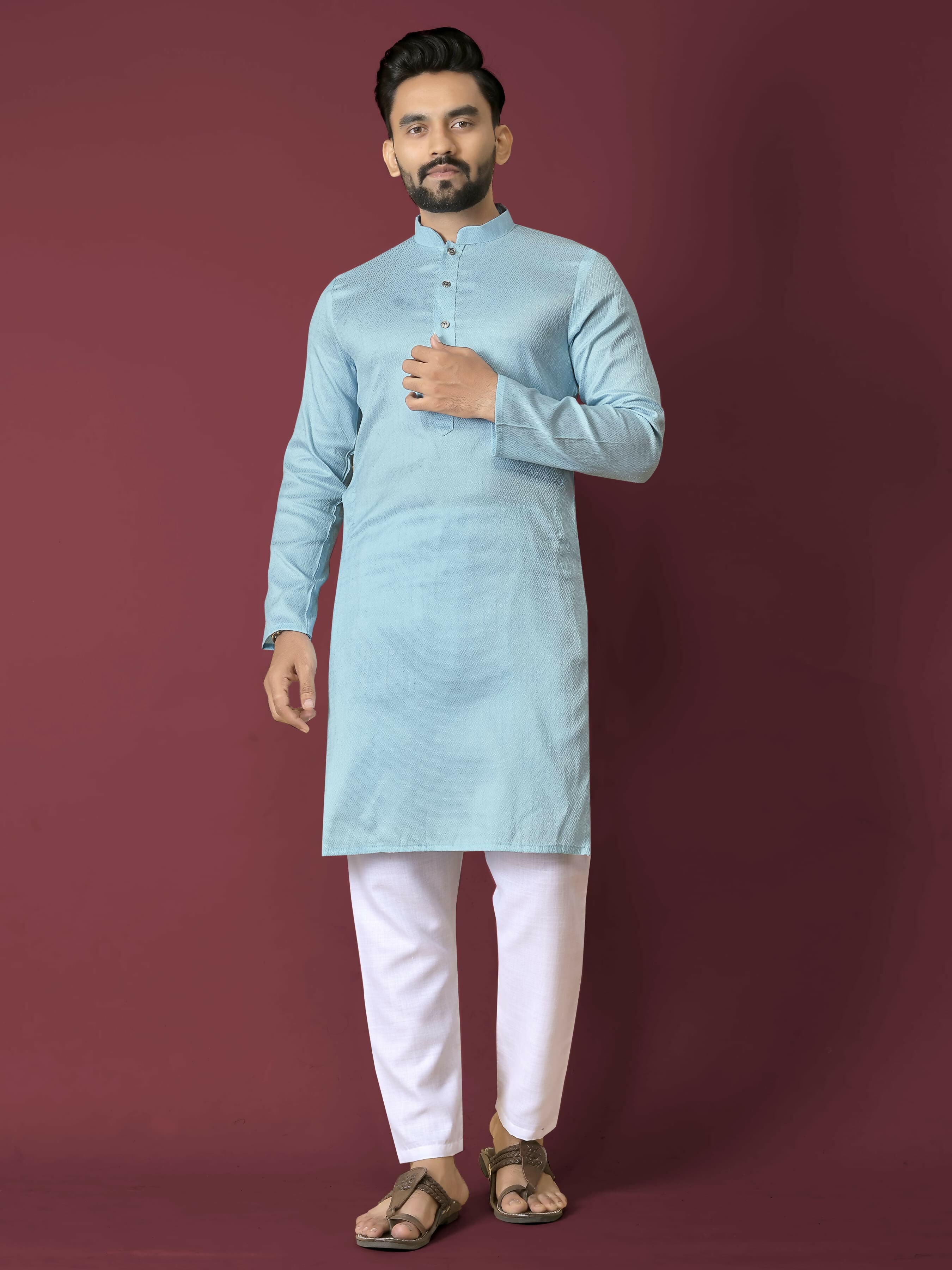Anaita Sky Blue Solid Soft Jacquard Silk Straight Kurta - Distacart