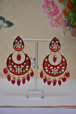 Thumbnail for Red Gold-Polished Brass & Pearl Dangle Women Earrings| Hand Painted Meenakari Chandbali Traditional Ethnic Wear Earrings By House of Ree - Distacart