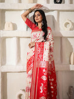 Thumbnail for Astita Linen Cotton Red & White Saree