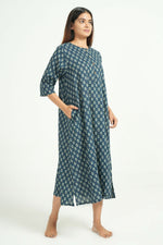 Thumbnail for Breathables Women Cotton Printed Loungewear Short Dress Blue I Night Wear | Nighty | Maternity Gown - Dista