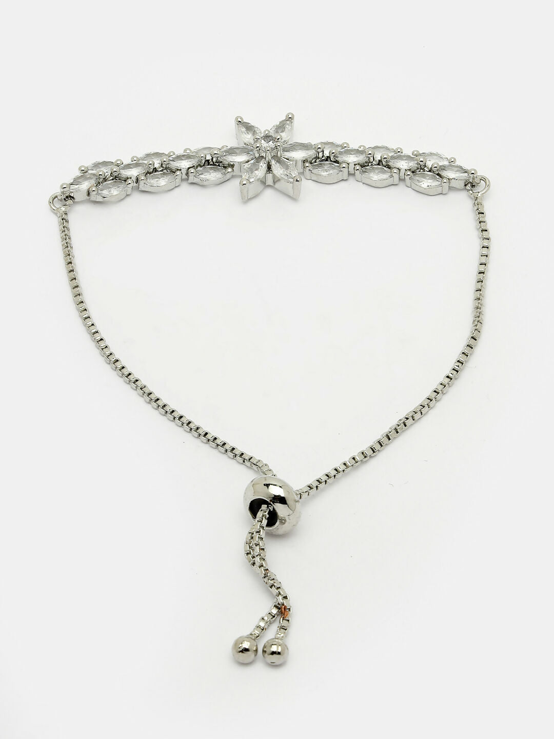 NVR Women Silver-Plated Handcrafted American Diamond Link Bracelet - Distacart