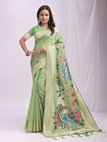 Thumbnail for Astita Linen Cotton Light Green Saree