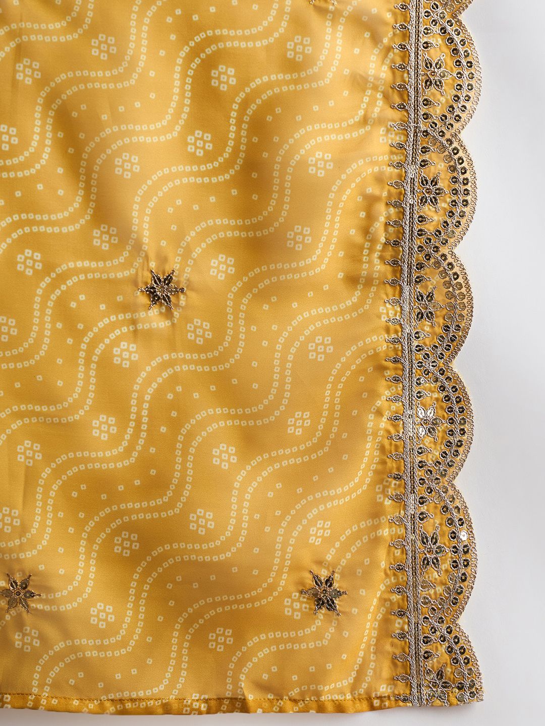 Indo Era Mustard Yellow Floral Embroidered V-Neck Straight Kurta with Trousers & Dupatta