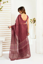 Thumbnail for Joban Fashion Maroon Ethnic Motifs Linen Ready To Wear Saree With Unstitched Blouse - Distacart