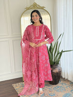 Thumbnail for The52 Women's Beautiful Rayon Fabric Printed Work Flared Kurta Pant and Dupatta Set - Distacart