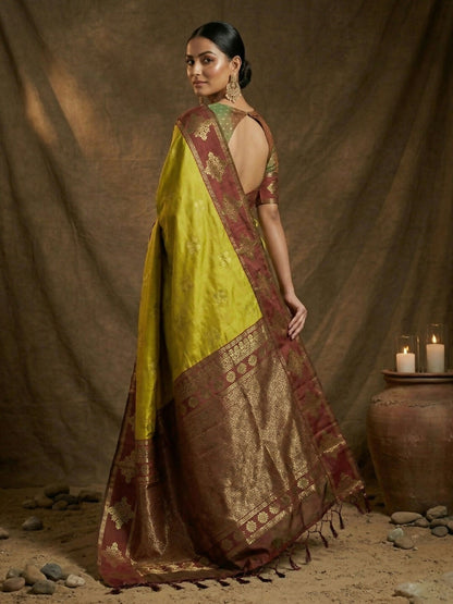 Shree Shyam Fashion Mustard Soft Silk Saree - Distacart