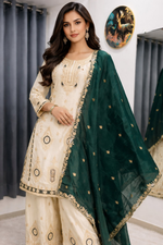 Thumbnail for Teeya Creation Green Color Chinon Silk Party Wear Trending Palazzo Set - Distacart