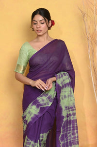 Thumbnail for Very Much Indian Tie & Dye Handloom Mul Cotton Saree - Blue Green - Distacart