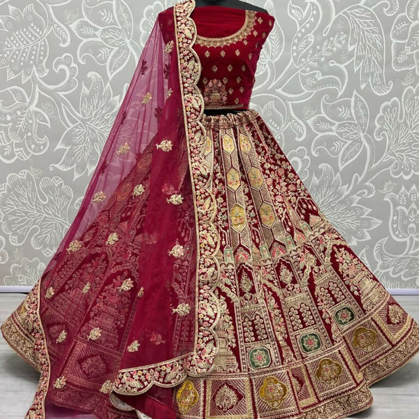 Jyoti Fashion Women's Rani Pink Velvet Dori, Multi Thread Embroidered with Diamond Work Wedding Lehenga Choli - Distacart