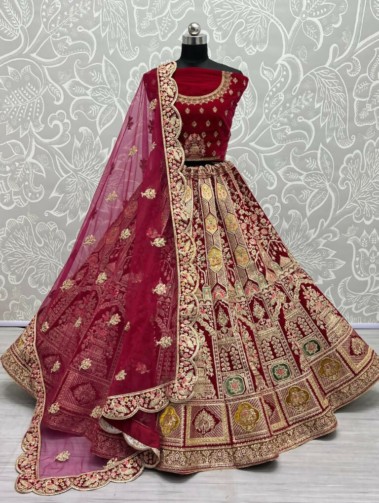 Jyoti Fashion Women's Rani Pink Velvet Dori, Multi Thread Embroidered with Diamond Work Wedding Lehenga Choli - Distacart
