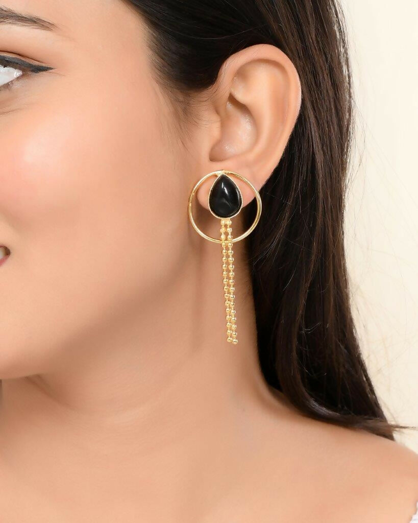 VOJ One Gram Gold Plated Drop Shaped Black Stone Studded Earrings - Distacart
