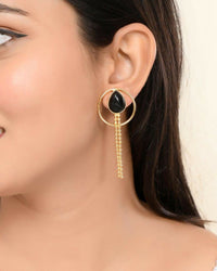 Thumbnail for VOJ One Gram Gold Plated Drop Shaped Black Stone Studded Earrings - Distacart