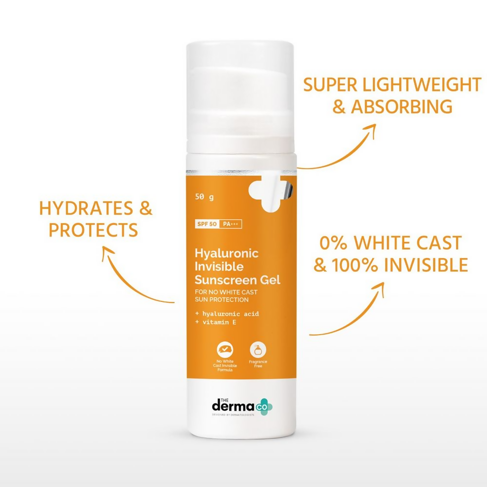 The Derma Co Hyaluronic Invisible Sunscreen Gel with Hyaluronic Acid & Vitamin E - Distacart
