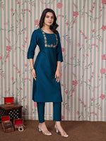 Thumbnail for Ode by House of Pataudi Women Round Neck Three-Quarter Sleeves Embroidered Straight Kurta - Distacart