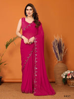 Thumbnail for Partywear Designer Pink Georgette Fancy Saree - Starwalk - Distacart