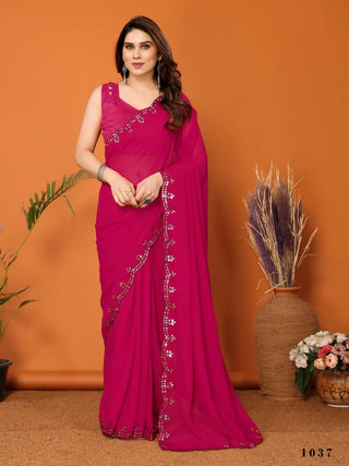 Partywear Designer Pink Georgette Fancy Saree - Starwalk - Distacart