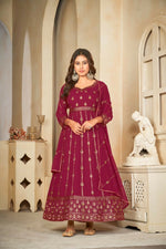Thumbnail for Jyoti Fashion Women's Rani Pink Georgette Embroidered Anarkali Kurta Pant Set With Dupatta - Distacart