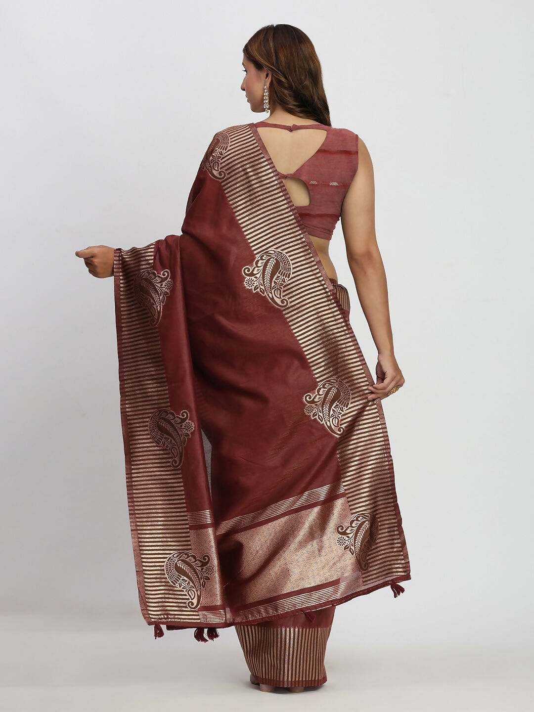 Astita Linen Cotton Maroon Saree