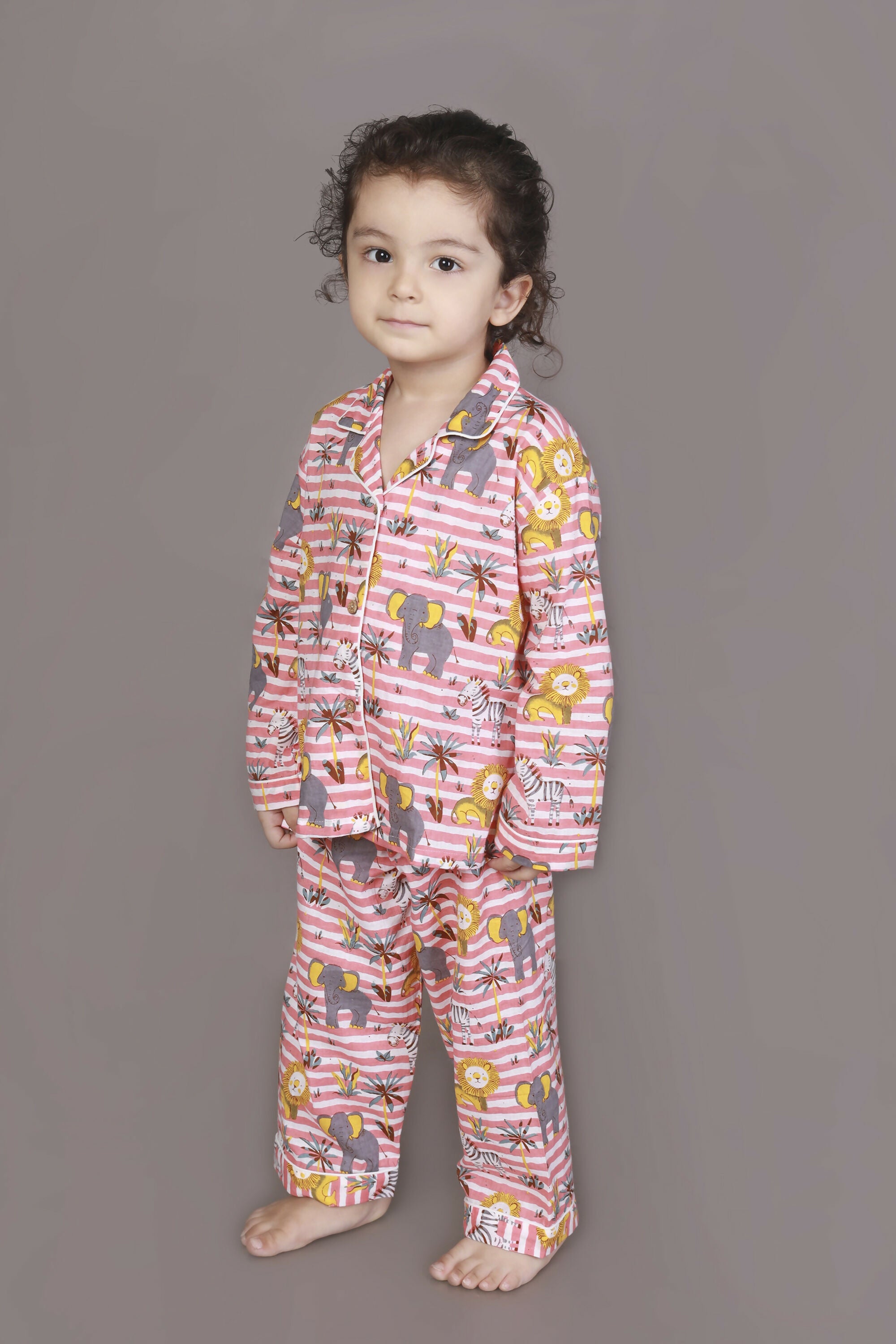 Breathables Kids Cotton Night Suit – Red & White Jungle Stripe Shirt & Pyjama Co-Ord Set For Boys & Girls - Dista