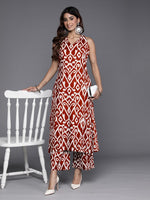 Thumbnail for Varanga Women Red Ikat Printed Straight Kurta With Palazzo - Distacart