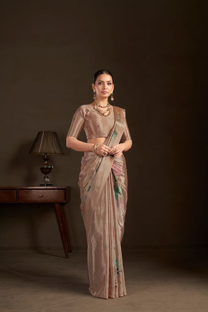 Hypnotex Ready-To-Wear Saree And Stitched Blouse-Cream