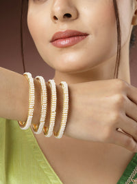 Thumbnail for NVR Women's Set of 4 Gold-Plated Pearl Handcrafted Traditional Bangles - Distacart