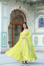 Thumbnail for Aastha Fashion Women's Parrot Green Faux Georgette 5 Layer Frill Work Anarkali Dress with Dupatta - Distacart