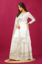 Thumbnail for Teeya Creation Wine Color Chinnon Silk Heavy Embroidery Work Fully Stitched Sharara Suit - Distacart