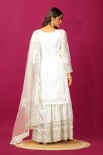 Thumbnail for Teeya Creation Wine Color Chinnon Silk Heavy Embroidery Work Fully Stitched Sharara Suit - Distacart