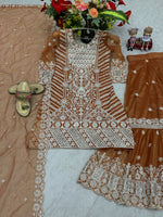 Thumbnail for Teeya Creation Womens New Trendy Heavy Embroidery Sequence Work Orange Kurta Set - Dista