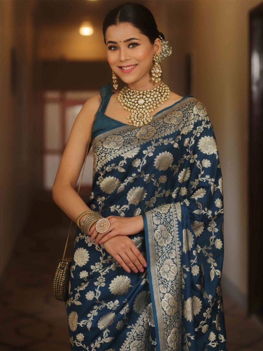 Anouk Floral Zari Kanjeevaram Saree - Distacart