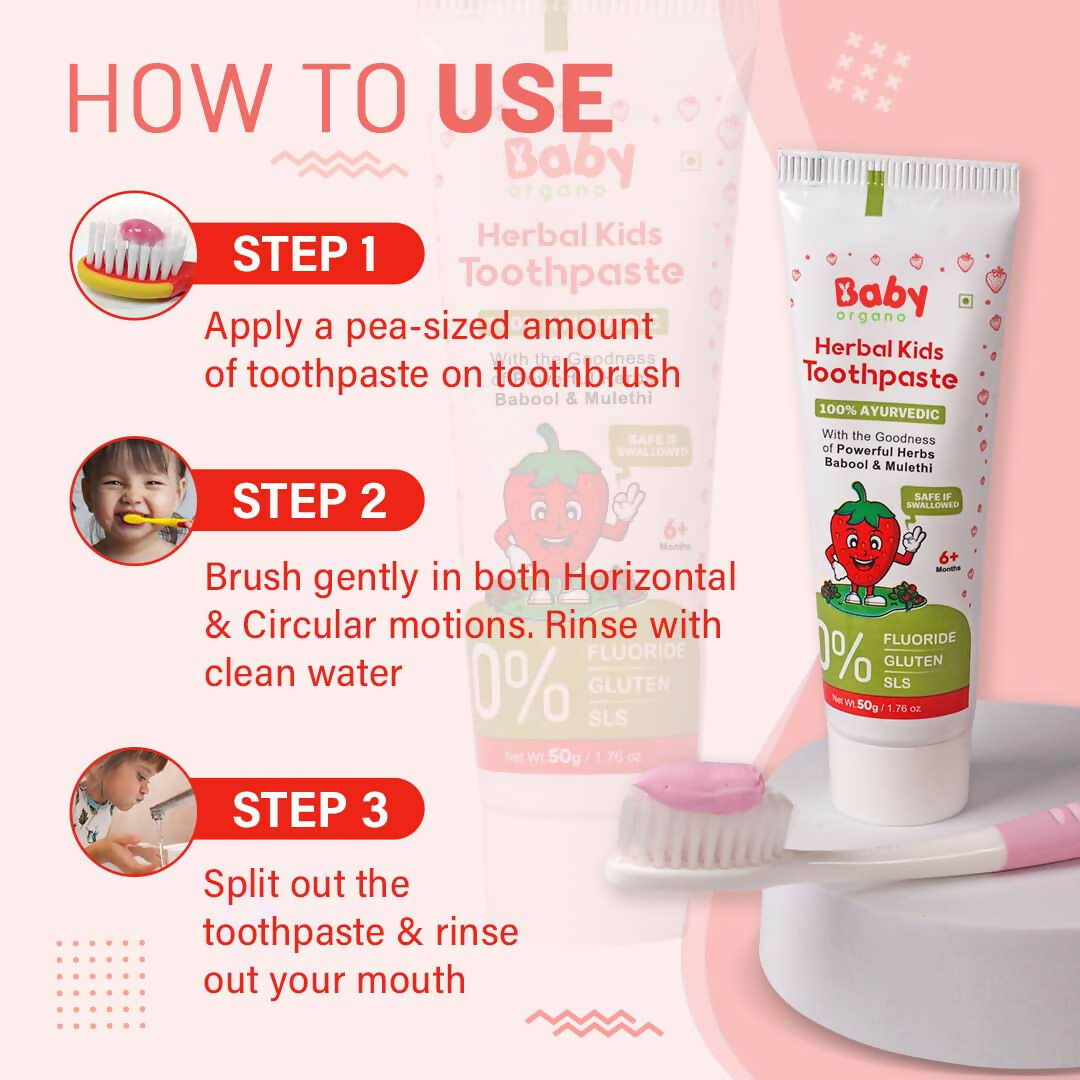 Babyorgano 100% Ayurvedic Herbal Kids Toothpaste - Strawberry Flavor - Distacart