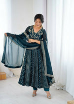 Thumbnail for Teeya Creation Teal Color Heavy Crunchy Silk Embroidery Work Gown