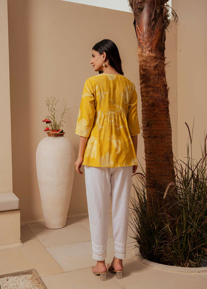 Juniper Mustard Ethnic Motifs Viscose Tunic With Thread Work And Mirror Detailing - Distacart