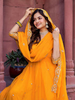 Thumbnail for The52 Women's Beautiful Faux Georgette Fabric Embroidery Work Flared Anarkali Pant and Dupatta Set - Distacart